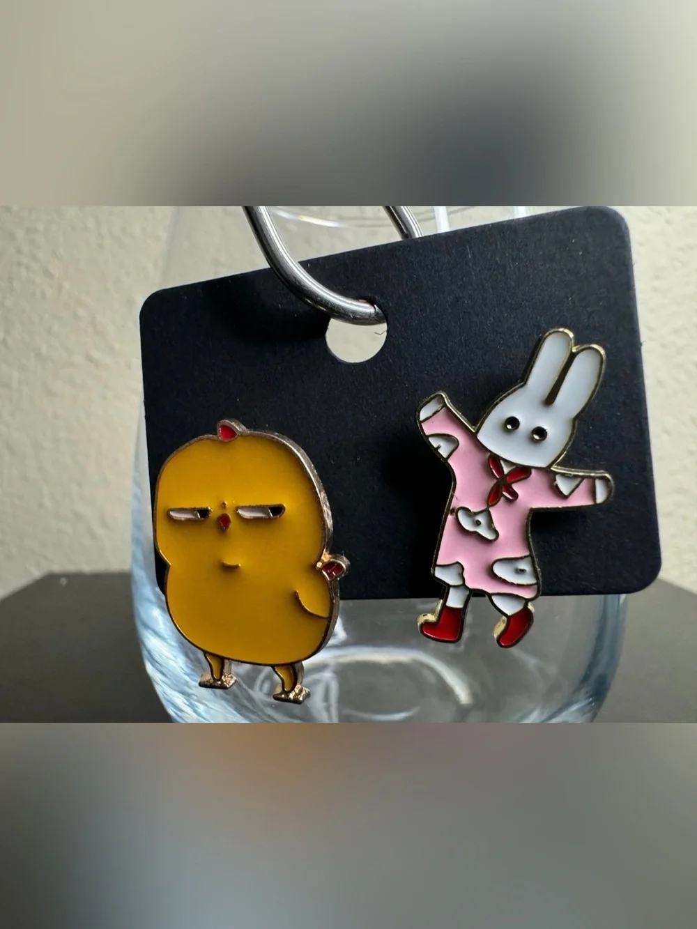Chicken and Bunny Enamel Pin Pair Spring Easter Friends Attitude